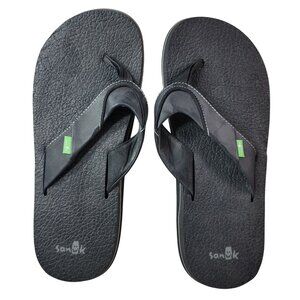 Sanuk Flip Flops Black SZ 11 Beer Cozy Sandal Slip On Foam Casual Thong SMS2839C